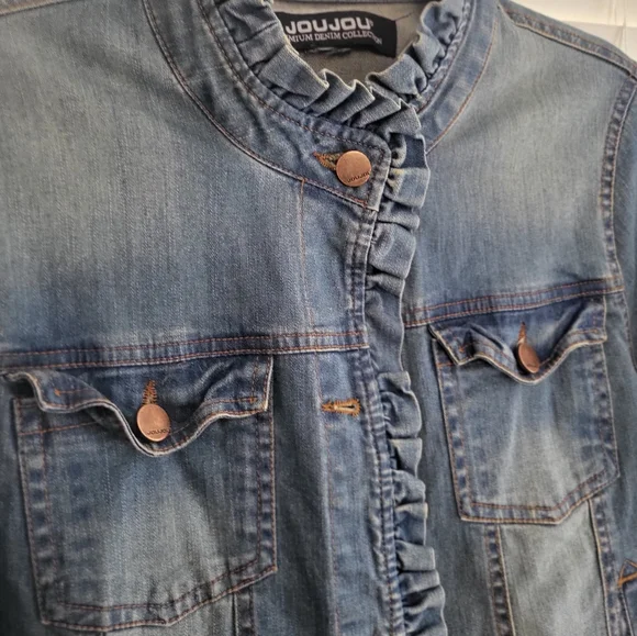 Denim Jacket with Ruffle Trim - Picture 2 of 7